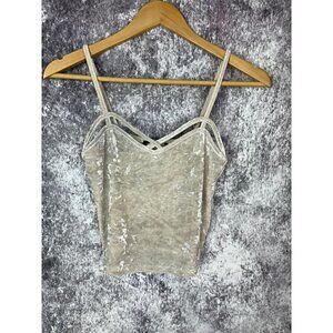 Cream Crushed Velvet Strappy Crop Tank Top Blouse Shirt Women's Small